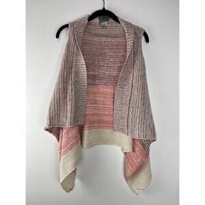 Striped Open-Front Waterfall Cardigan Vest Womens Medium Pink & Cream